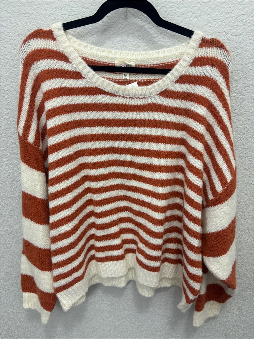 BiBi Striped Scoopneck Sweater in Rust and Cream